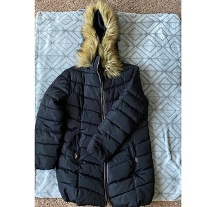 Fur hooded winter puffy coat